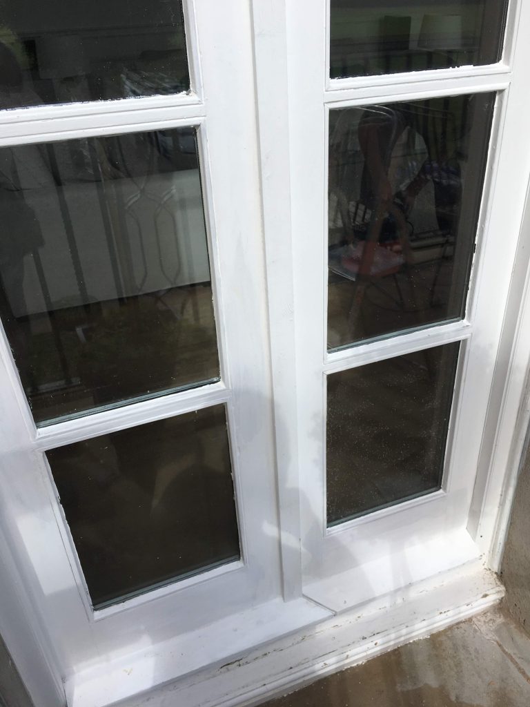 French door all repaired and primed ready for painting
